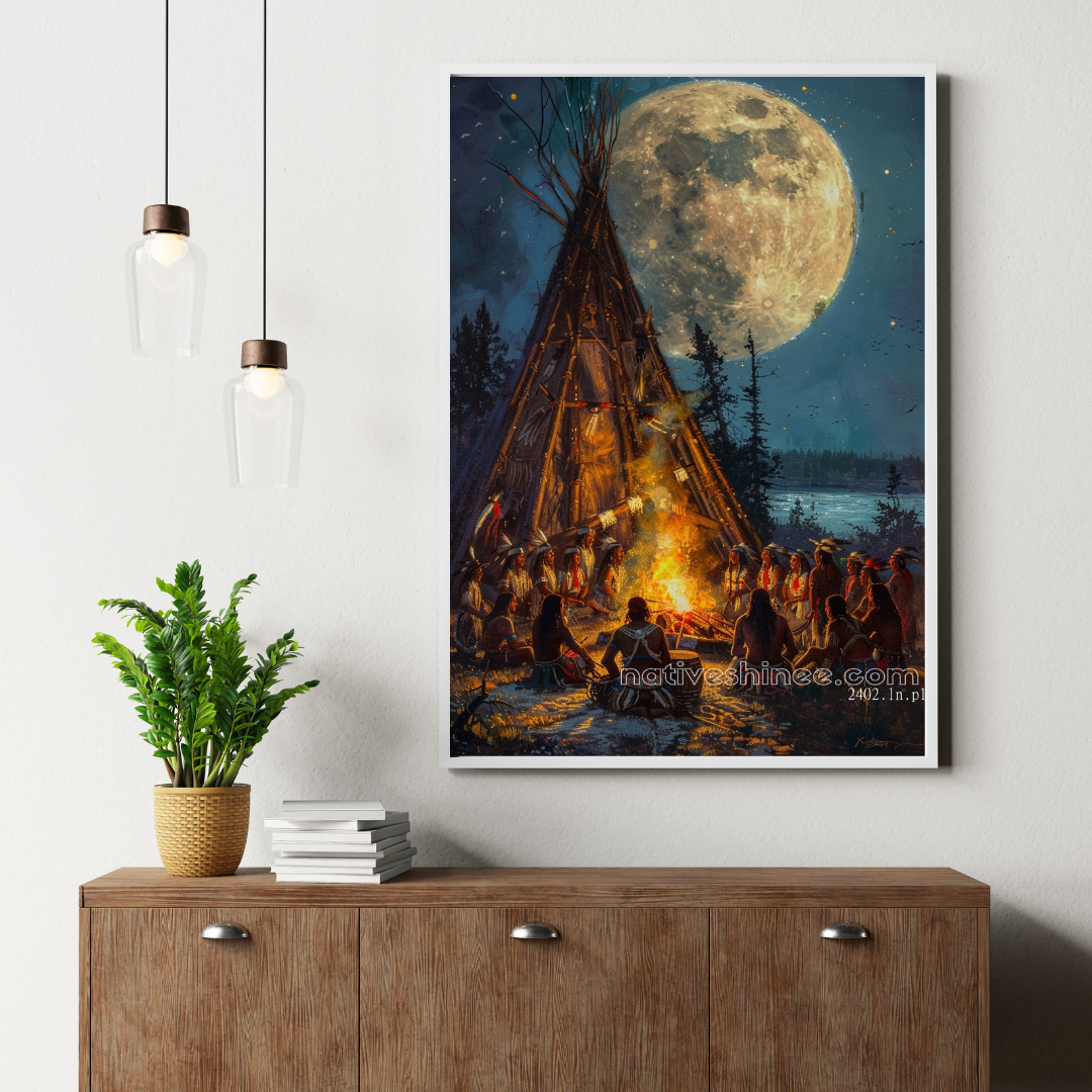 The Council of Elders Under the Moon Native American Canvas