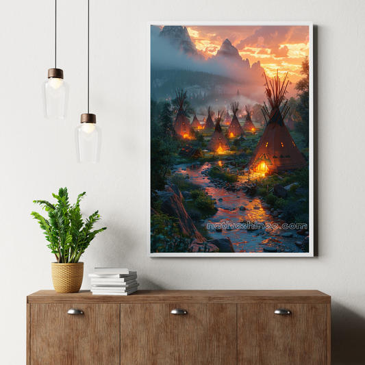Glow of the Tipis: Native American Canvas