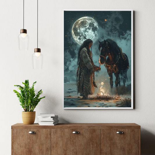 Moonlit Bond: Native America Canvas