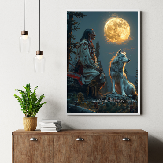 Moonlit Companions Native American Canvas