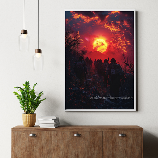 Trail of Shadows Under a Blood-Red Sky Native American Canvas