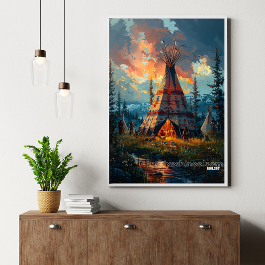 Whispers of the Fire: A Sacred Evening Native American Canvas