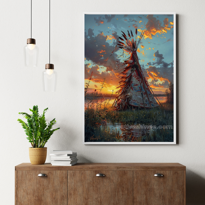 Sacred Lodge at Sunset Native American Canvas