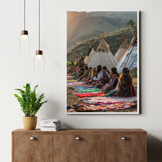 Gathering in the Glow: Threads of Tradition Native American Canvas