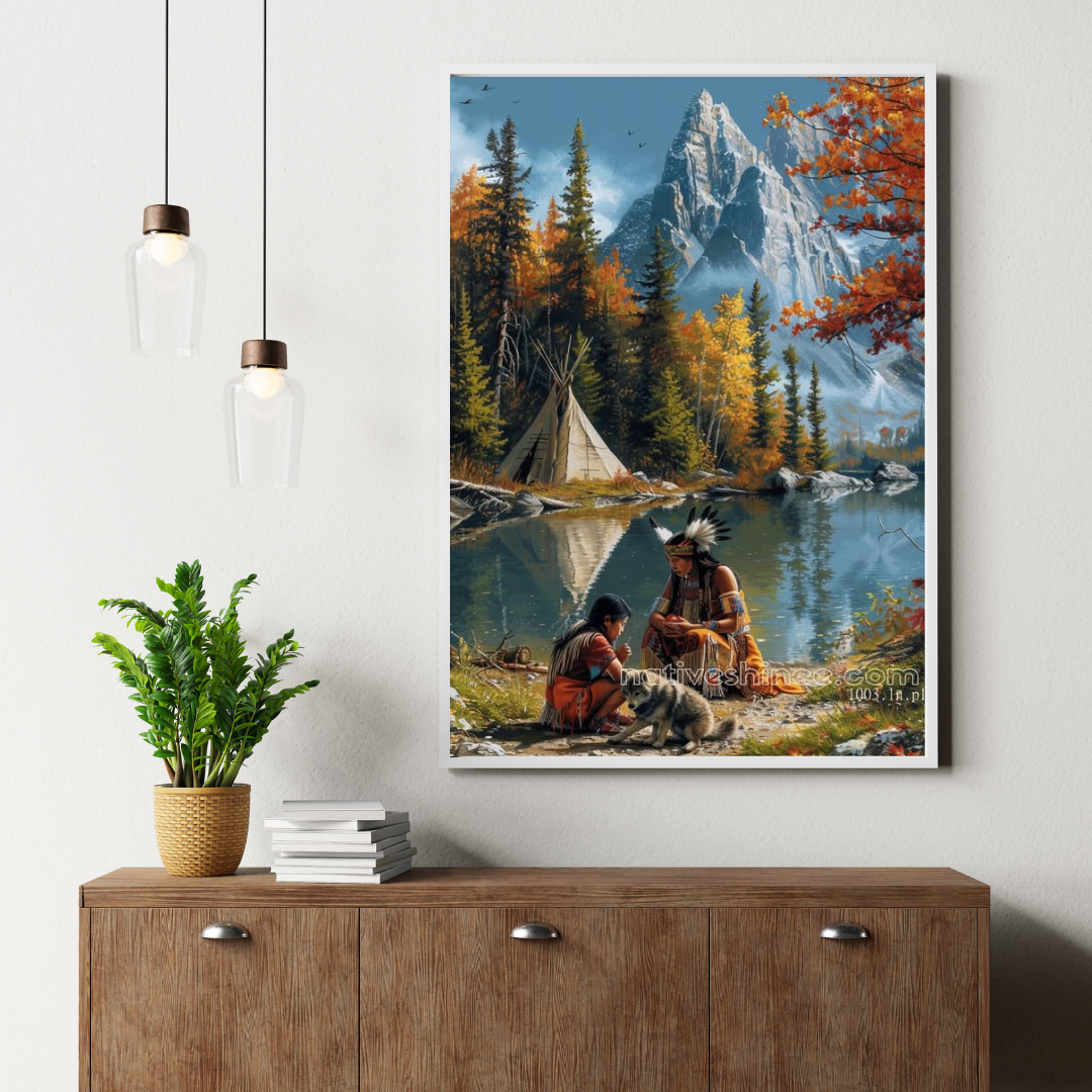 Lakeside Harmony: Native America Canvas