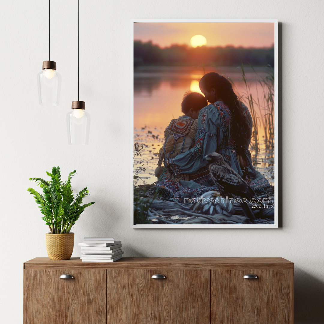 A Mother's Embrace at Sunset Native American Canvas