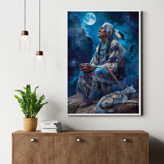 Moonlit Wisdom Native American Canvas