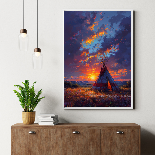Sunset Over the Sacred Land Native American Canvas