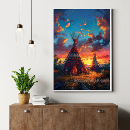 Dancing with the Sunset Native American Canvas