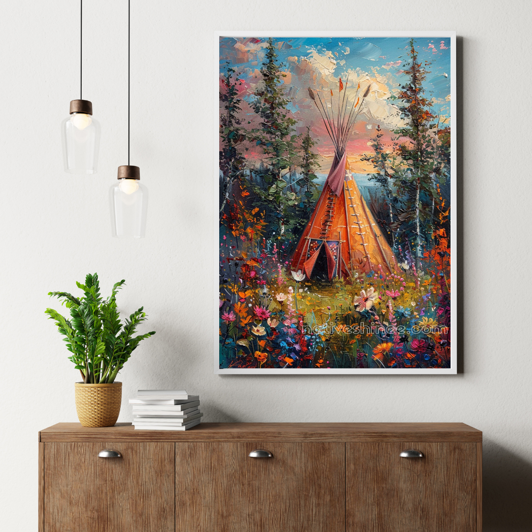 Sunset Over the Teepee Native American Canvas