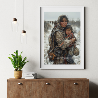 In Her Arms: The Endurance of a Mother Native American Canvas