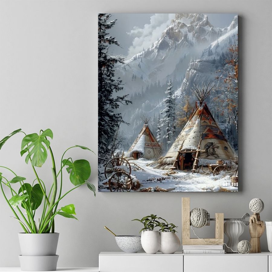 Winter Haven of the Mountain Tribe Native American Canvas