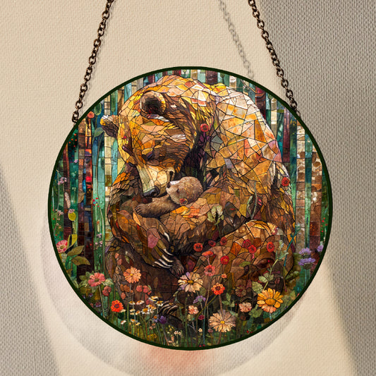 Native Mama Bear Stained Glass Suncatcher for Window Hanging