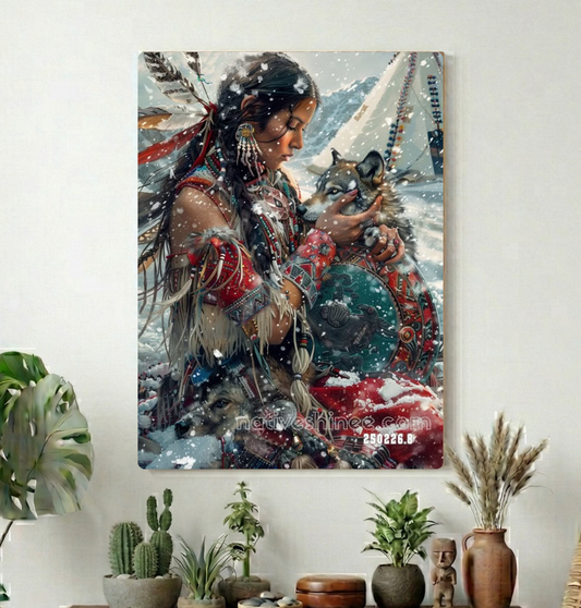 Snowfall Guardian with Wolf Kin Canvas