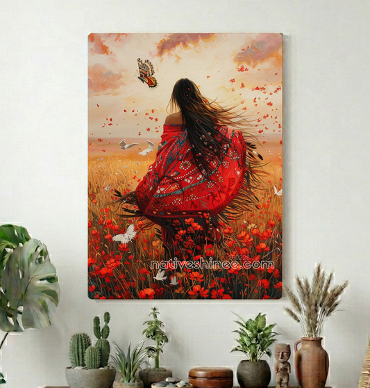 Red Shawl Over Open Grass Canvas