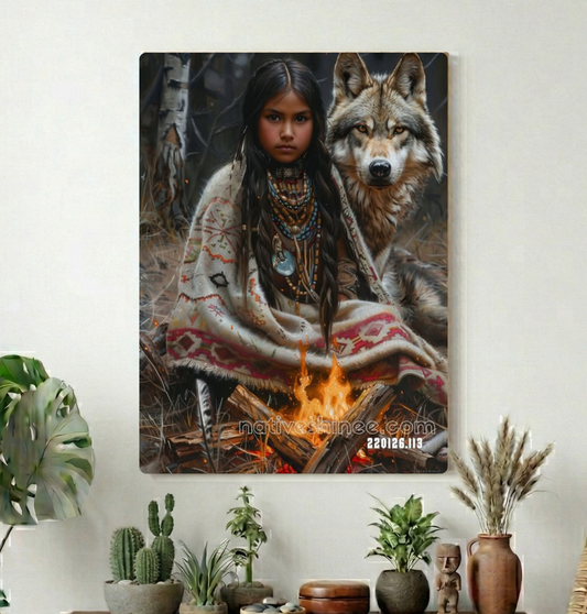 Firelight and the Watchful Wolf Canvas