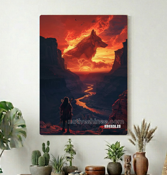Wolf Over the Burning Canyon Canvas