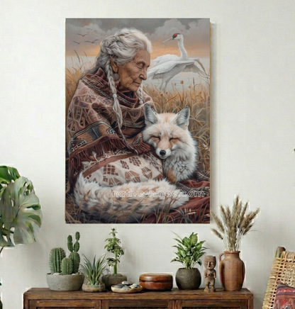 Fox Rest Beneath a Soft Sky Canvas