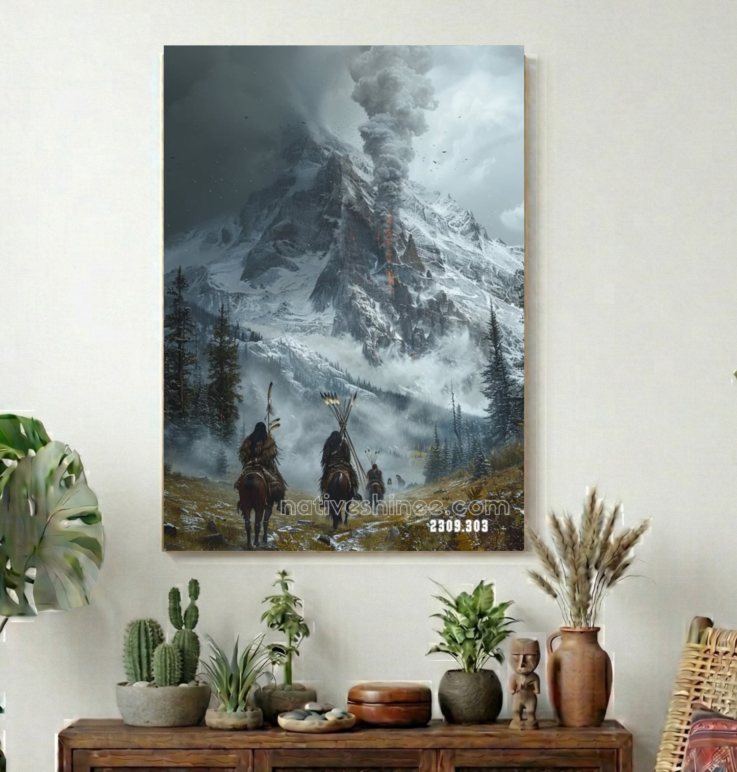 Riders Beneath the Smoking Peak Canvas