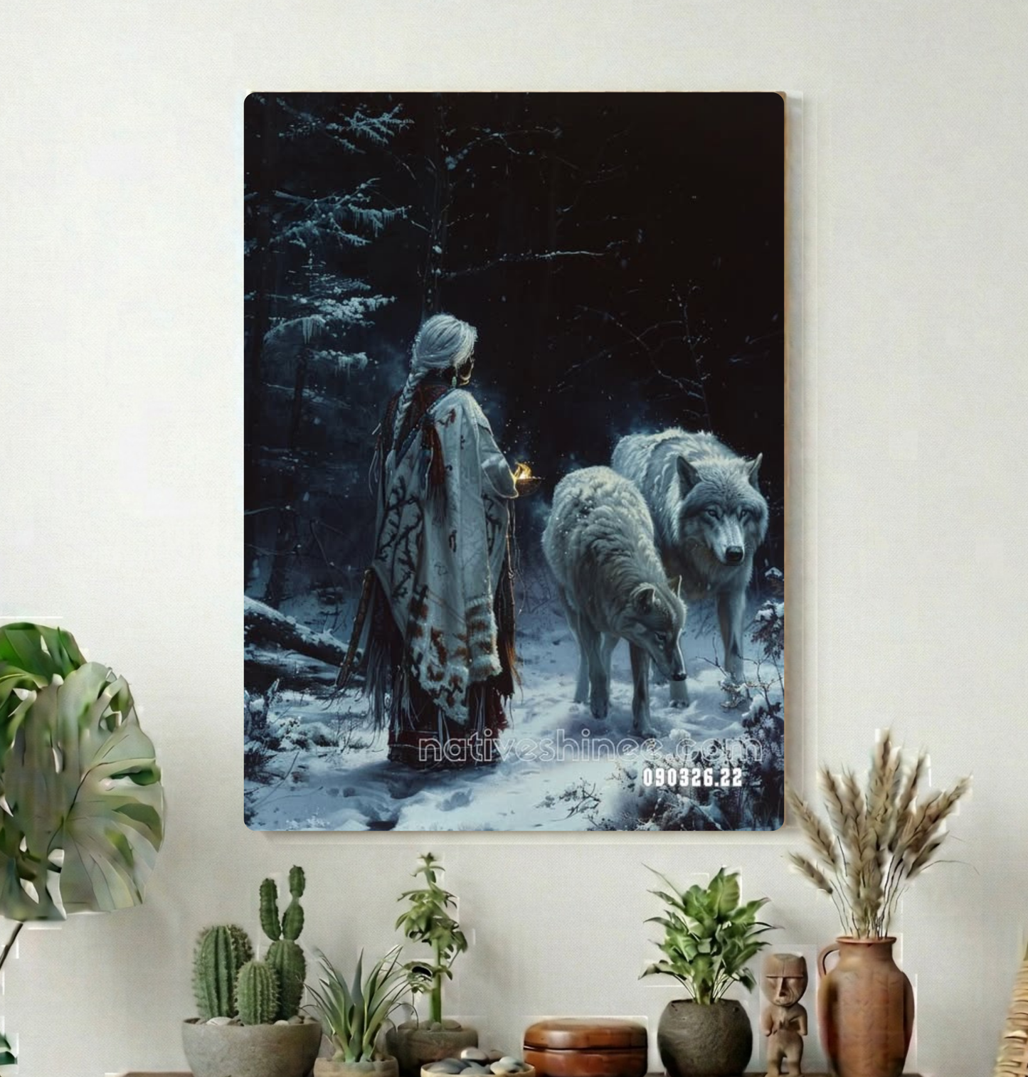White Wolves in the Night Forest Canvas