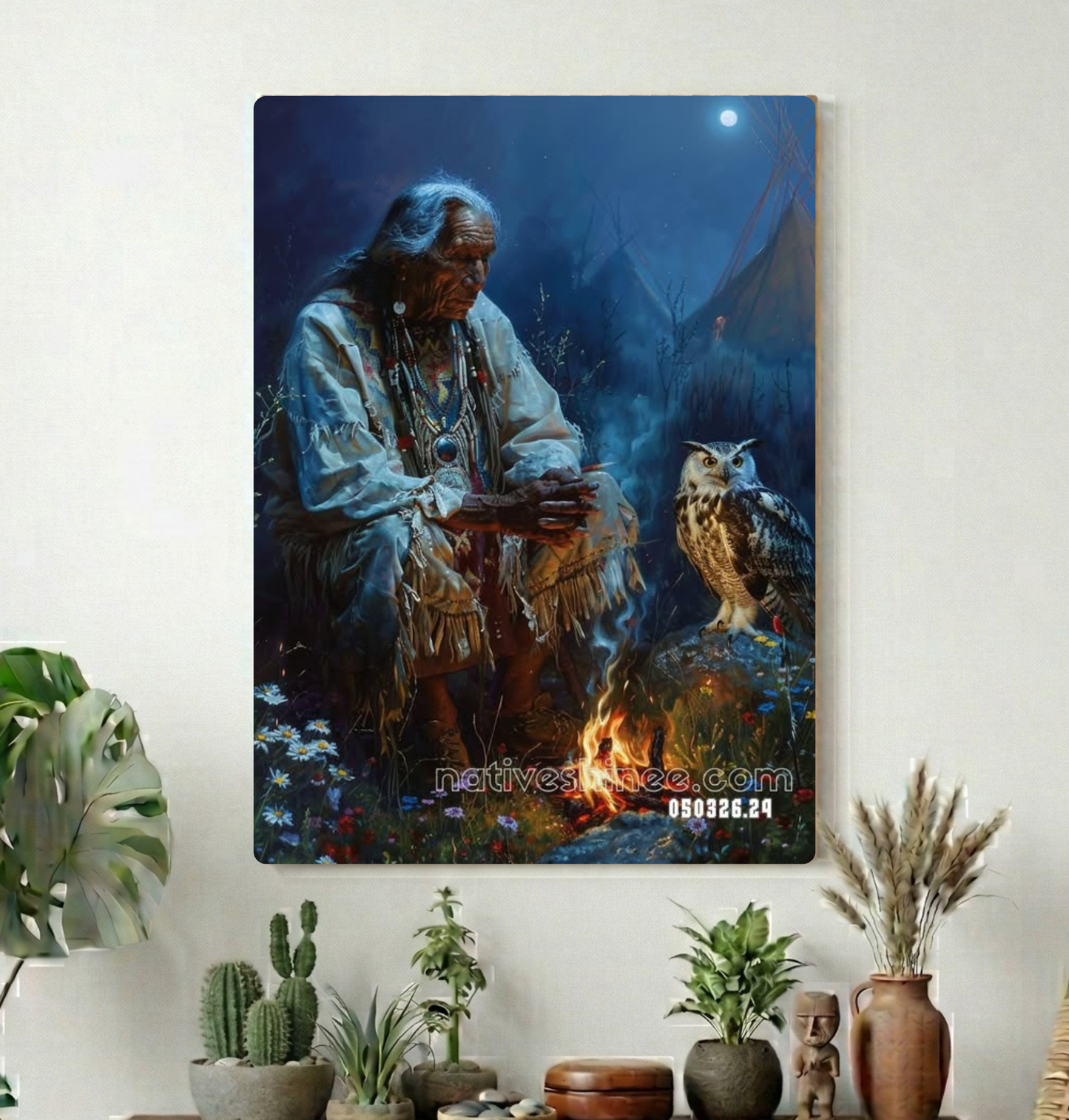 Moonlit Council by the Fire Canvas