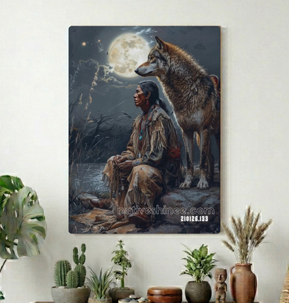 Moonlit Vigil Beside the Wolf Canvas