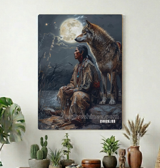 Moonlit Vigil Beside the Wolf Canvas