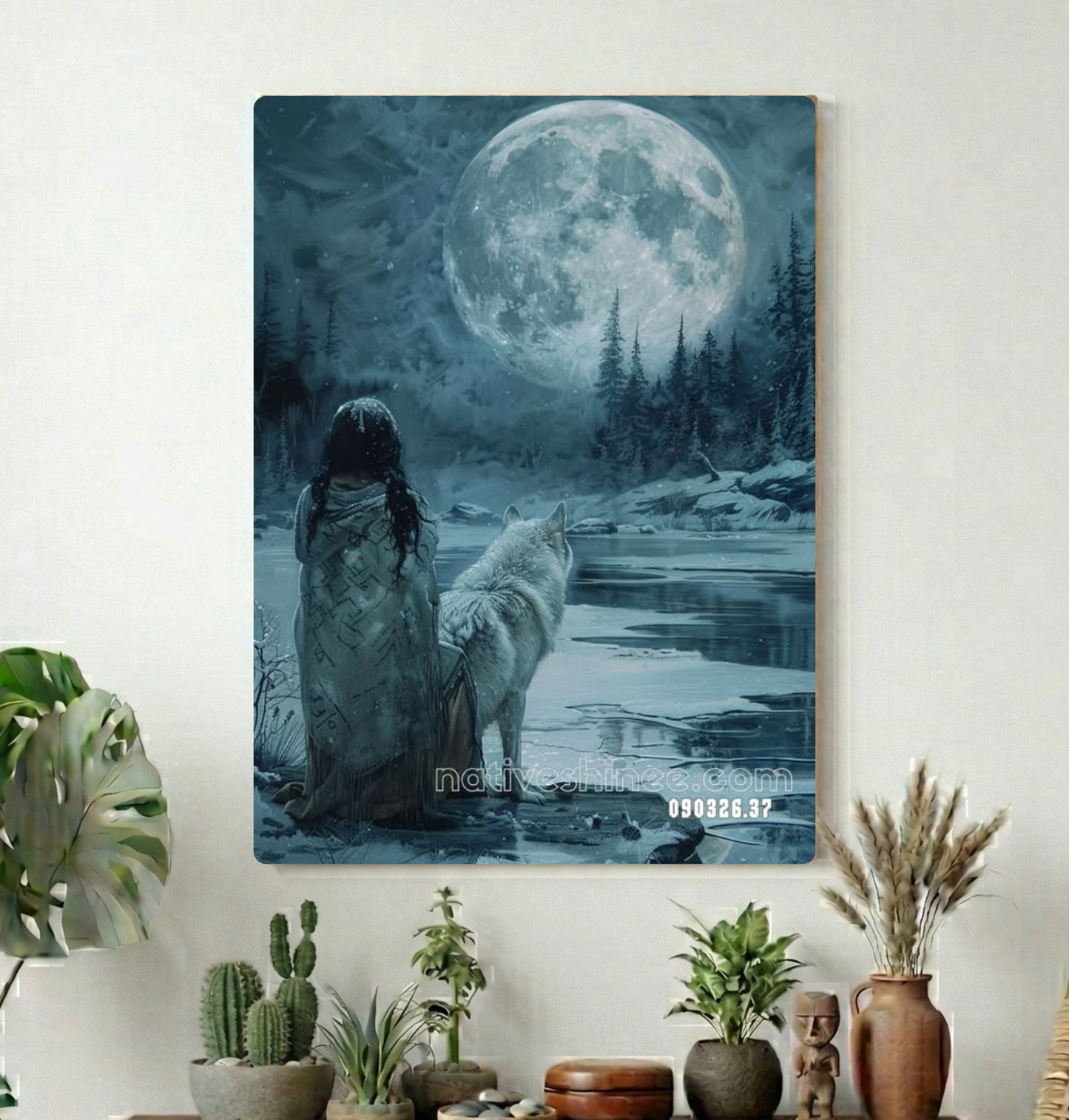 Moon Over the Frozen Water Canvas