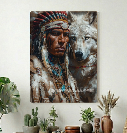 Guardian Beside the White Wolf Canvas