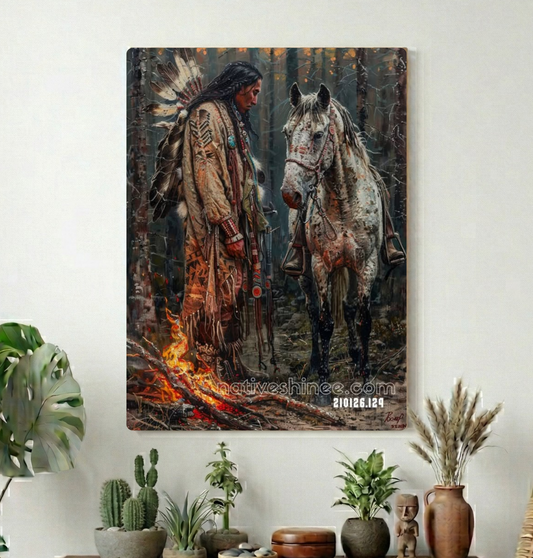Firelight Between Man and Horse Canvas
