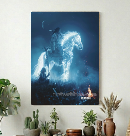 Moonlit Rider and White Horse Canvas