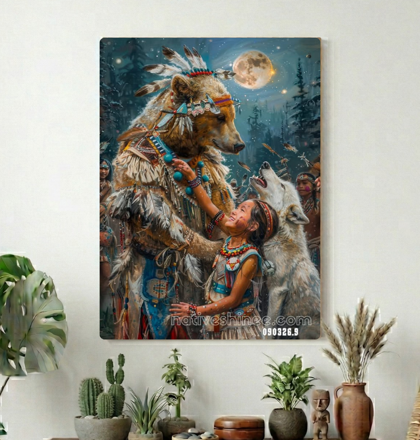 Moon Gathering with Bear and Child Canvas