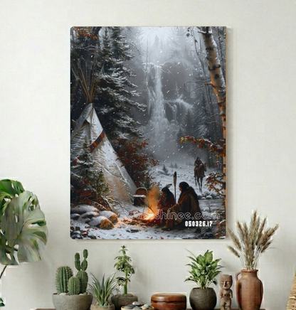 Winter Camp Beneath the Falling Water Canvas