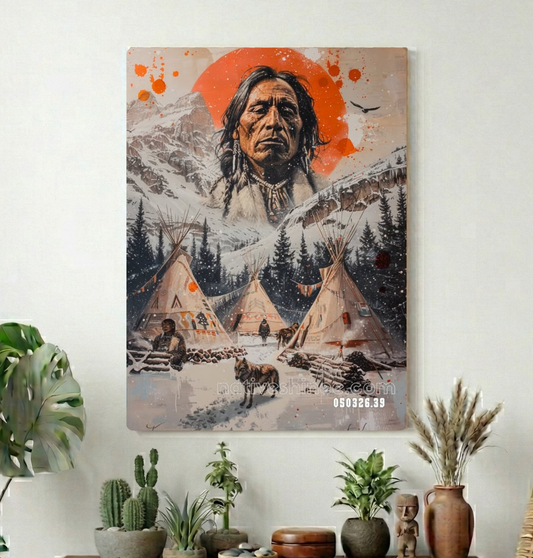 Winter Camp Under the Red Sun Canvas