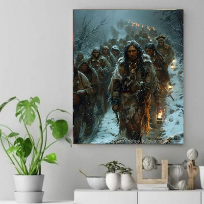 The Silent March of Resilience  - Native American Canvas