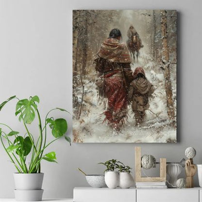 Journey Through Winter's Embrace Native American Canvas VA