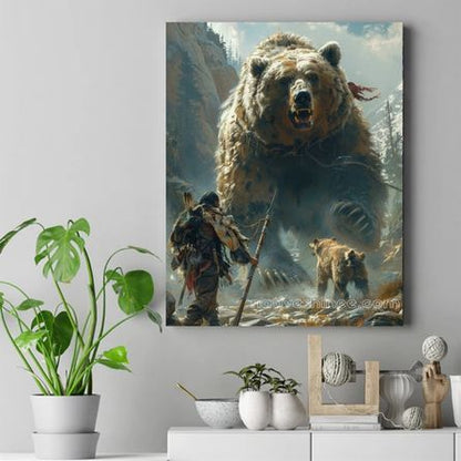 Warrior and the Spirit of the Bear Native American Canvas