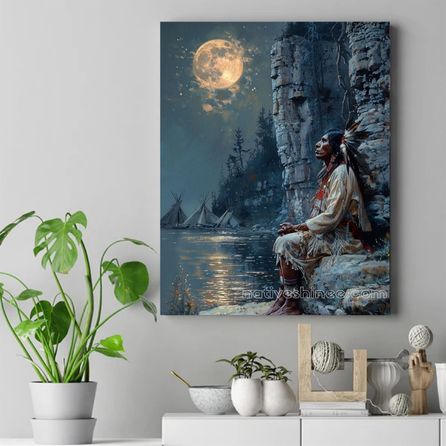 Warrior of the Moonlight Native American Canvas VA