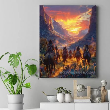 Warriors at Dawn: Journey Through the Canyon Native American Canvas VA