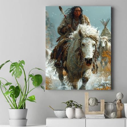 Rider of the Storm: Charging Through the Winter Winds Native American Canvas VA