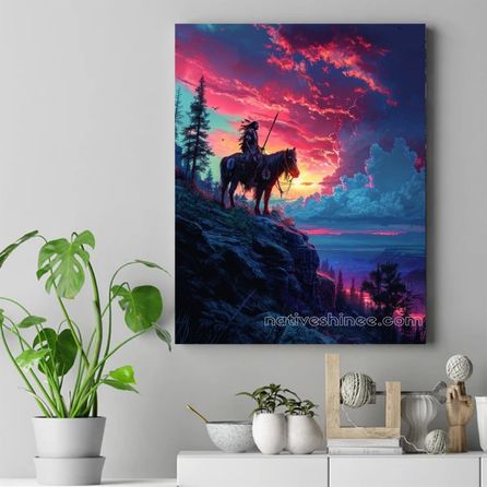 Guardian of the Twilight: Watching Over the Land Native American Canvas VA