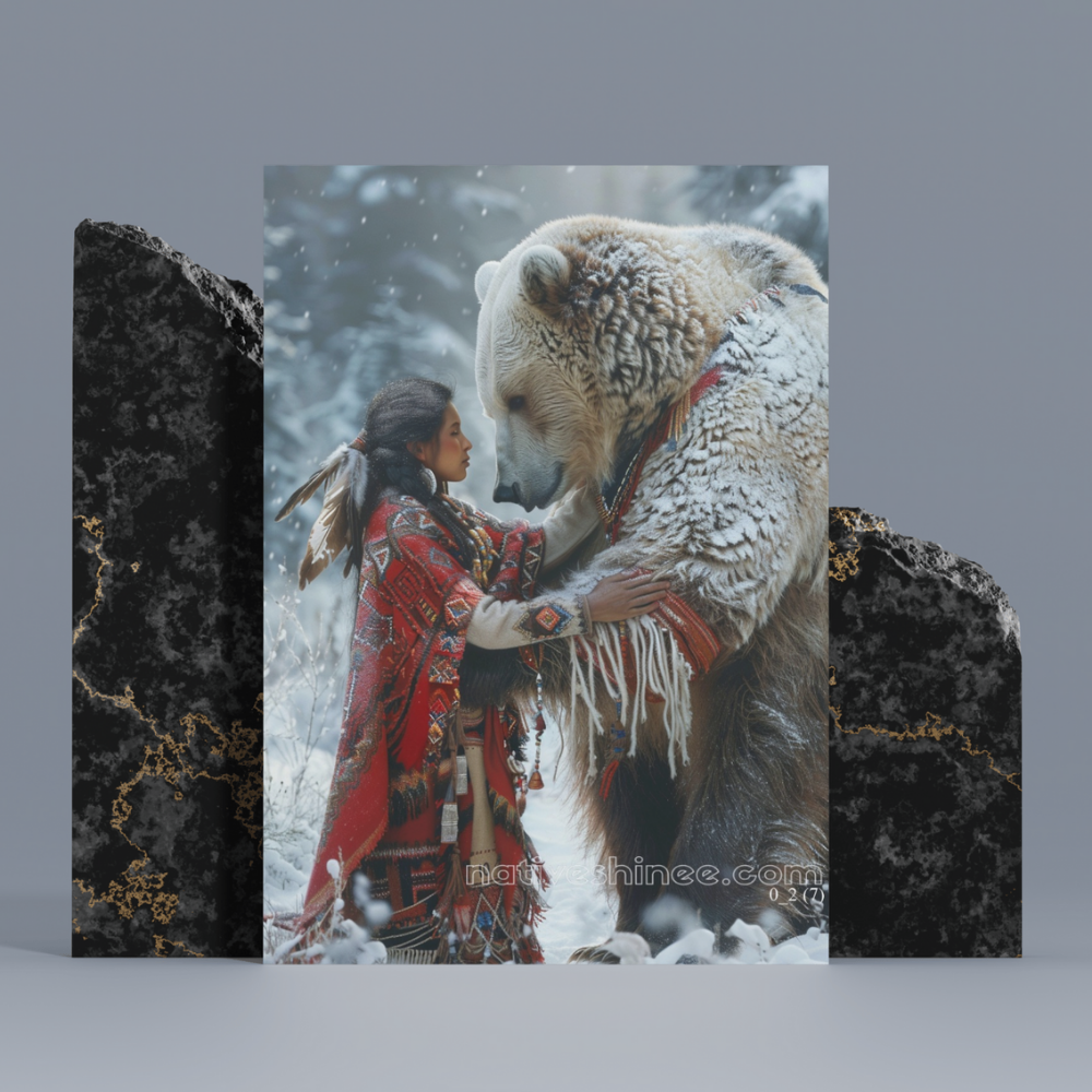 Native Woman and Spirit Bear Connection Native American Canvas