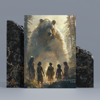 Children and Sacred Bear Encounter Native American Canvas