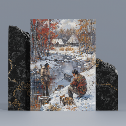 Winter Village Life Native American Canvas