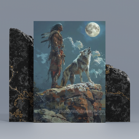Moonlit Howl Native American Canvas