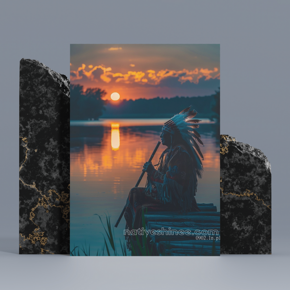 Sunset Harmony: The Flute of the Spirit Native American Canvas
