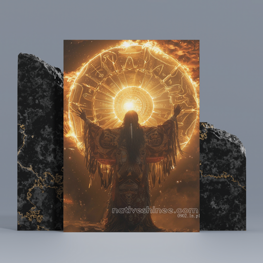 Guardian of the Fire Wheel: The Spirit’s Embrace Native American Canvas