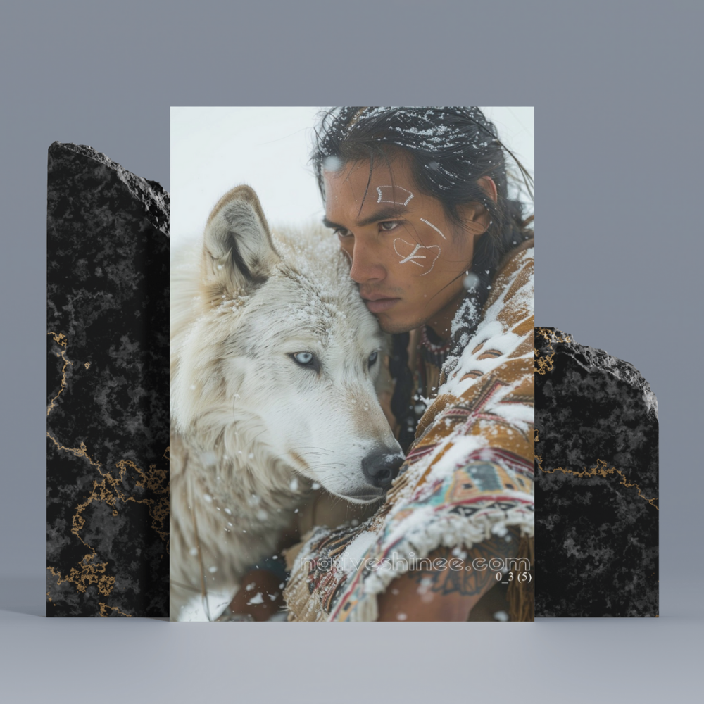 Warrior and White Wolf Bond Native American Canvas