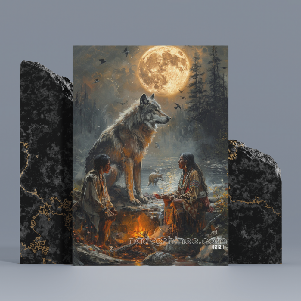 Moonlit Guardians Native American Canvas