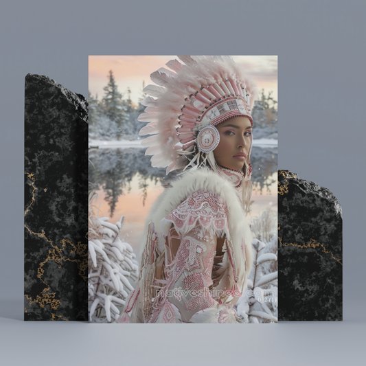 Woman in Pink Headdress Native American Canvas